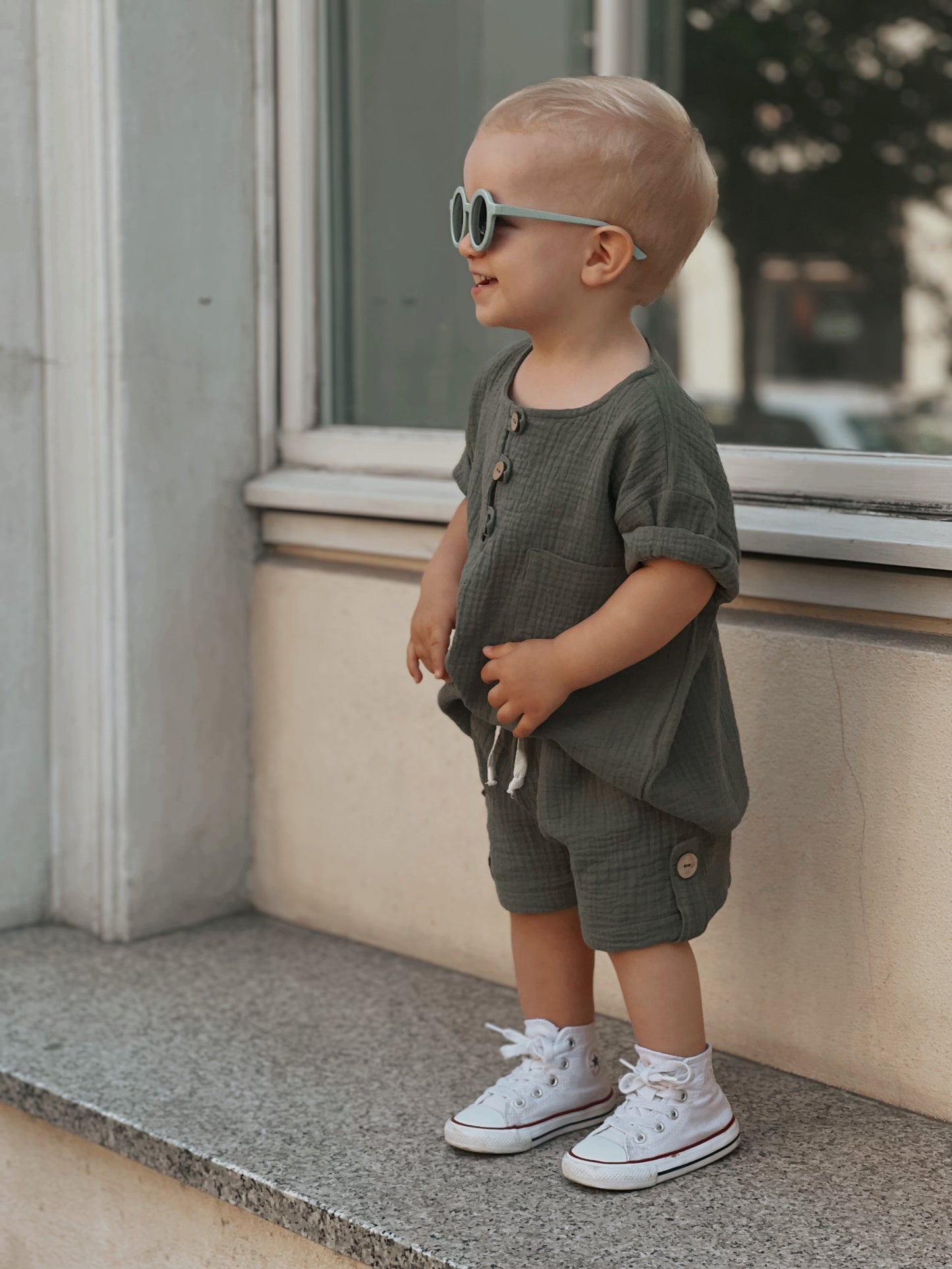 Muslin Top And Shorts Set - Green